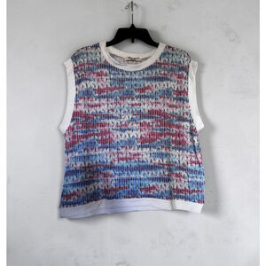 Women's Haptics Blue, Red and White Colorblock Band Knit Top L
